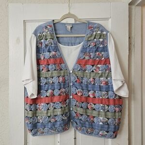 Koret Women's Vintage 90's Top Attached Patchwork Quilted Pinwheel Vest Size 32W